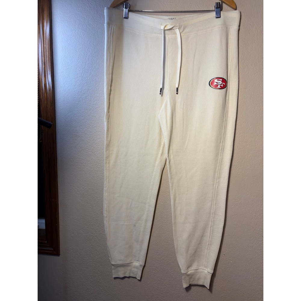 Tommy Hilfiger NFL San Francisco 49ers Waffle Knit Jogger Pants Cream Mens XL